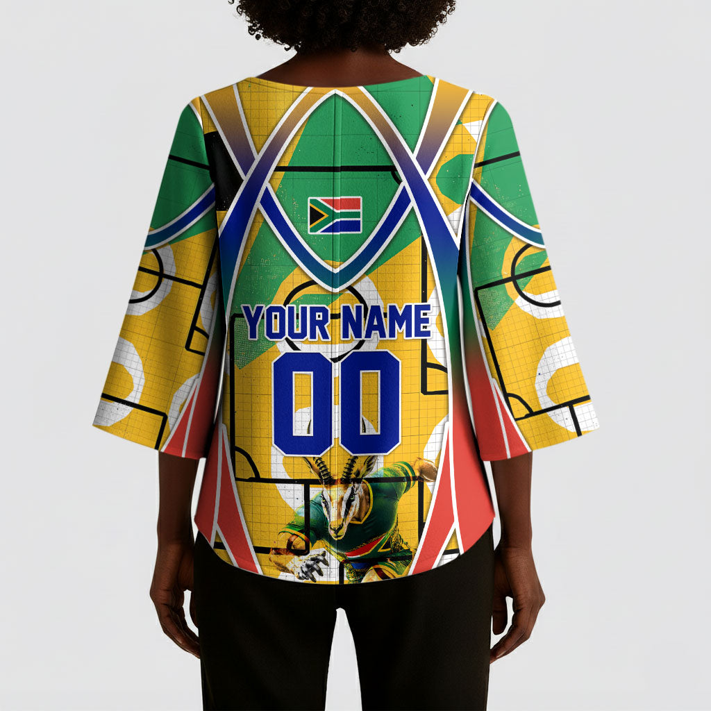 Personalized South Africa Football Springbok Kimono Sleeve Blouse Bafana Bafana Rainbow Nation Flag Colors