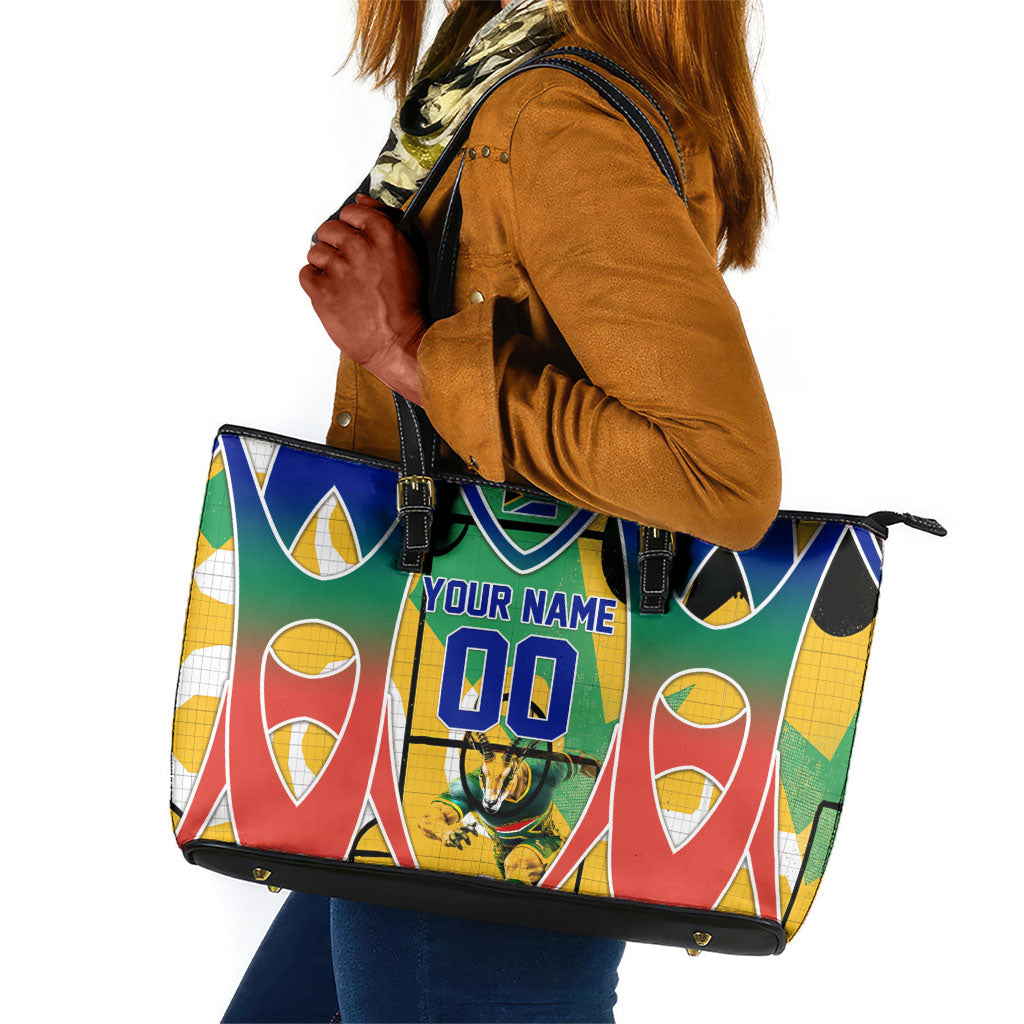 Personalized South Africa Football Springbok Leather Tote Bag Bafana Bafana Rainbow Nation Flag Colors