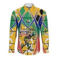 Personalized South Africa Football Springbok Long Sleeve Button Shirt Bafana Bafana Rainbow Nation Flag Colors