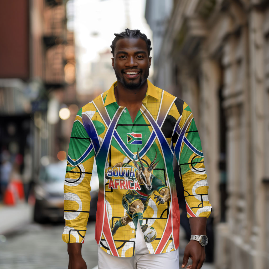 Personalized South Africa Football Springbok Long Sleeve Button Shirt Bafana Bafana Rainbow Nation Flag Colors