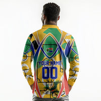 Personalized South Africa Football Springbok Long Sleeve Polo Shirt Bafana Bafana Rainbow Nation Flag Colors