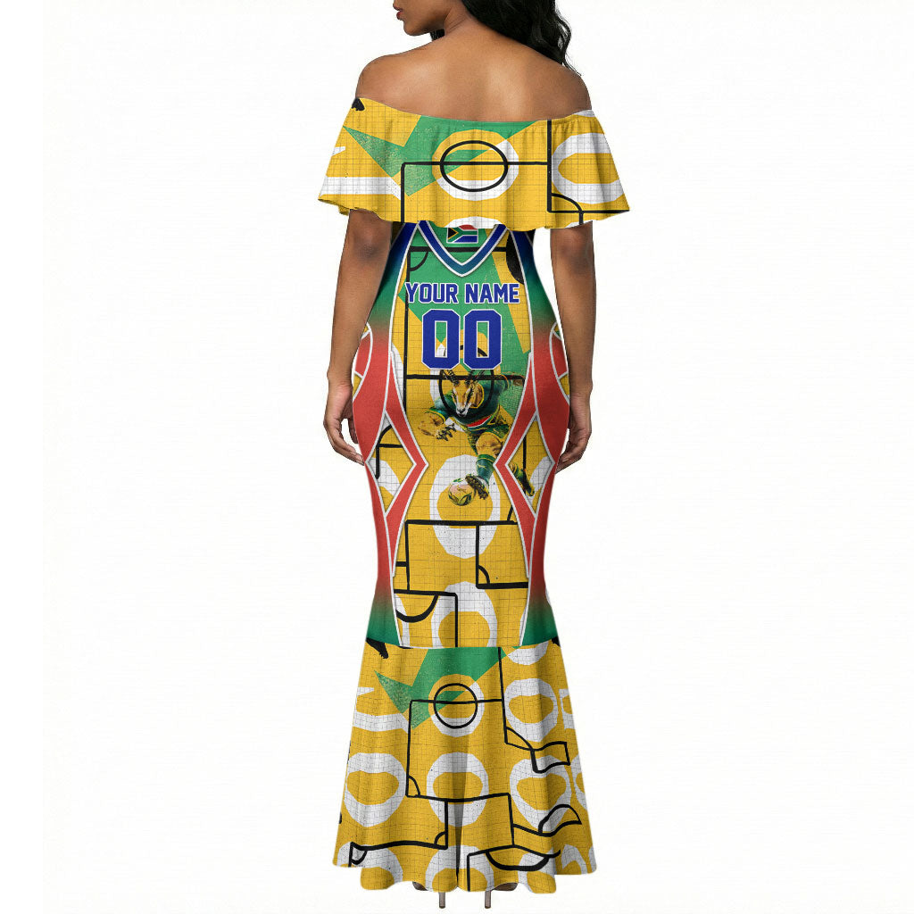 Personalized South Africa Football Springbok Mermaid Dress Bafana Bafana Rainbow Nation Flag Colors