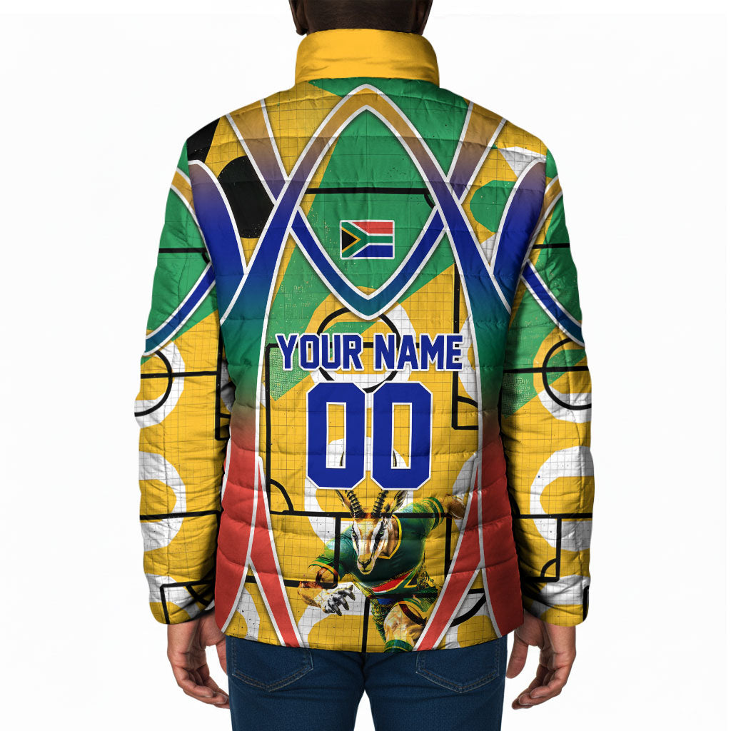 Personalized South Africa Football Springbok Padded Jacket Bafana Bafana Rainbow Nation Flag Colors