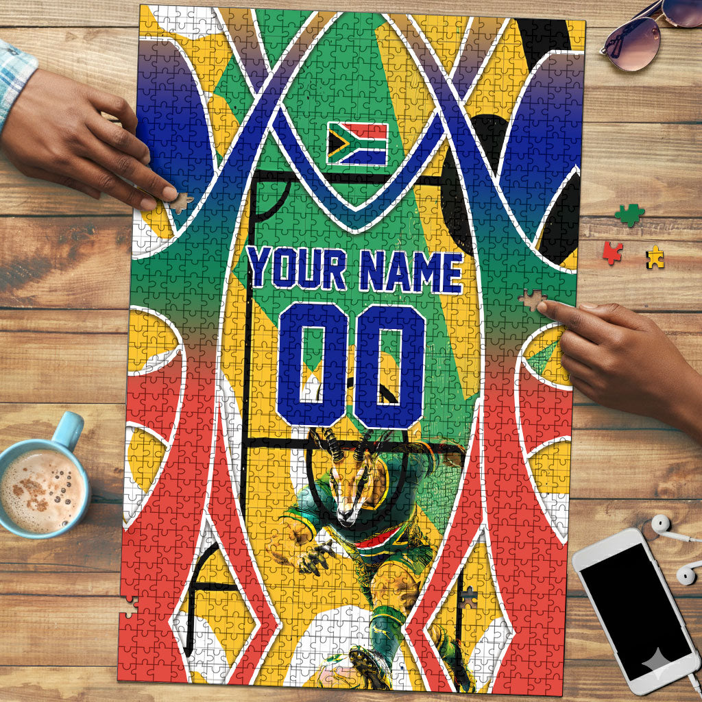 Personalized South Africa Football Springbok Puzzle Bafana Bafana Rainbow Nation Flag Colors