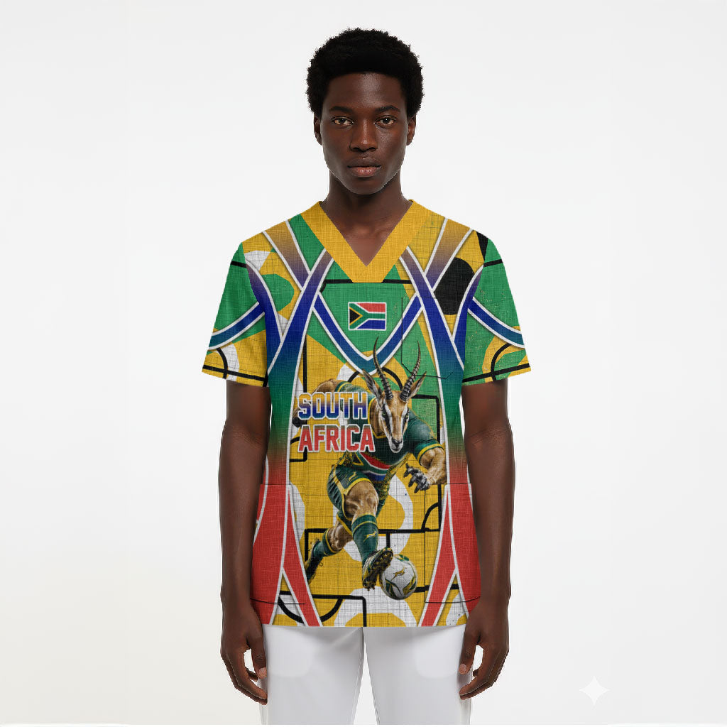 Personalized South Africa Football Springbok Scrub Top Bafana Bafana Rainbow Nation Flag Colors