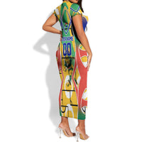 Personalized South Africa Football Springbok Short Sleeve Bodycon Dress Bafana Bafana Rainbow Nation Flag Colors