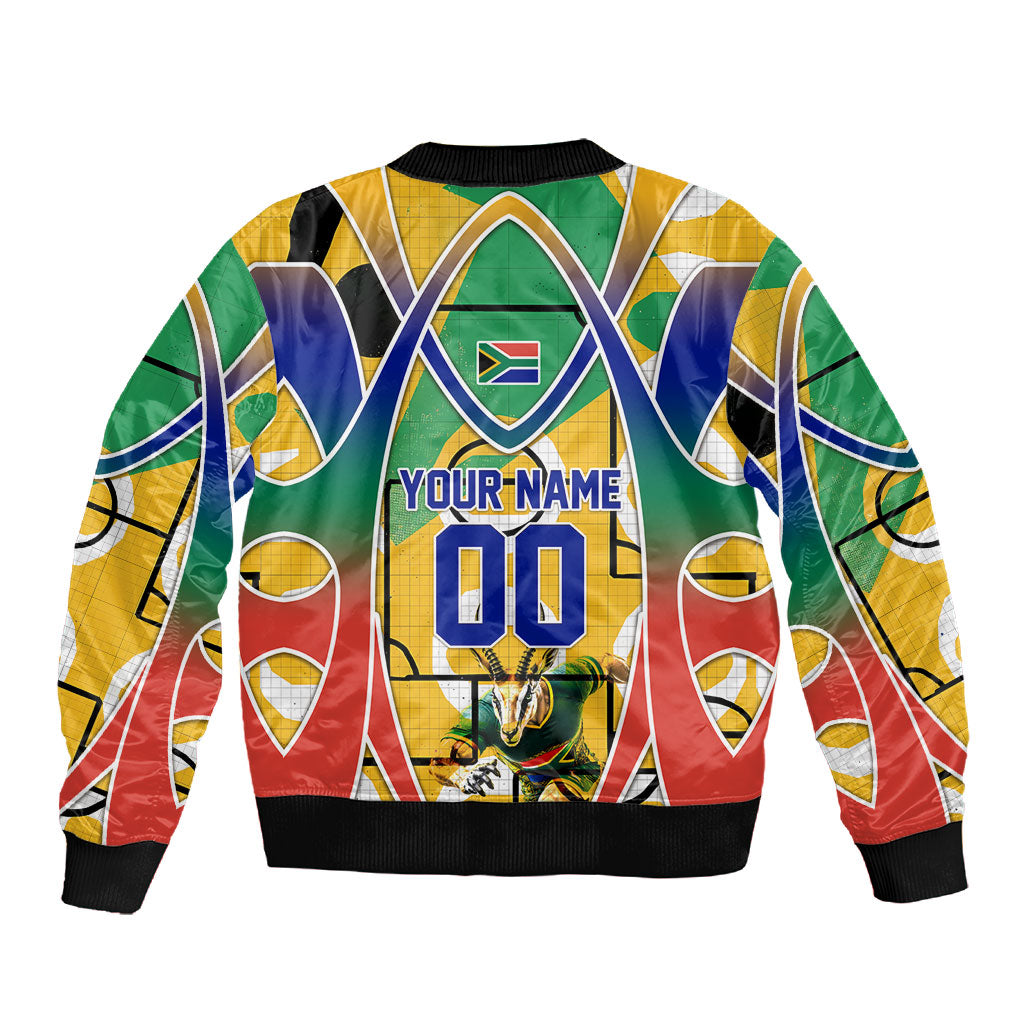 Personalized South Africa Football Springbok Sleeve Zip Bomber Jacket Bafana Bafana Rainbow Nation Flag Colors