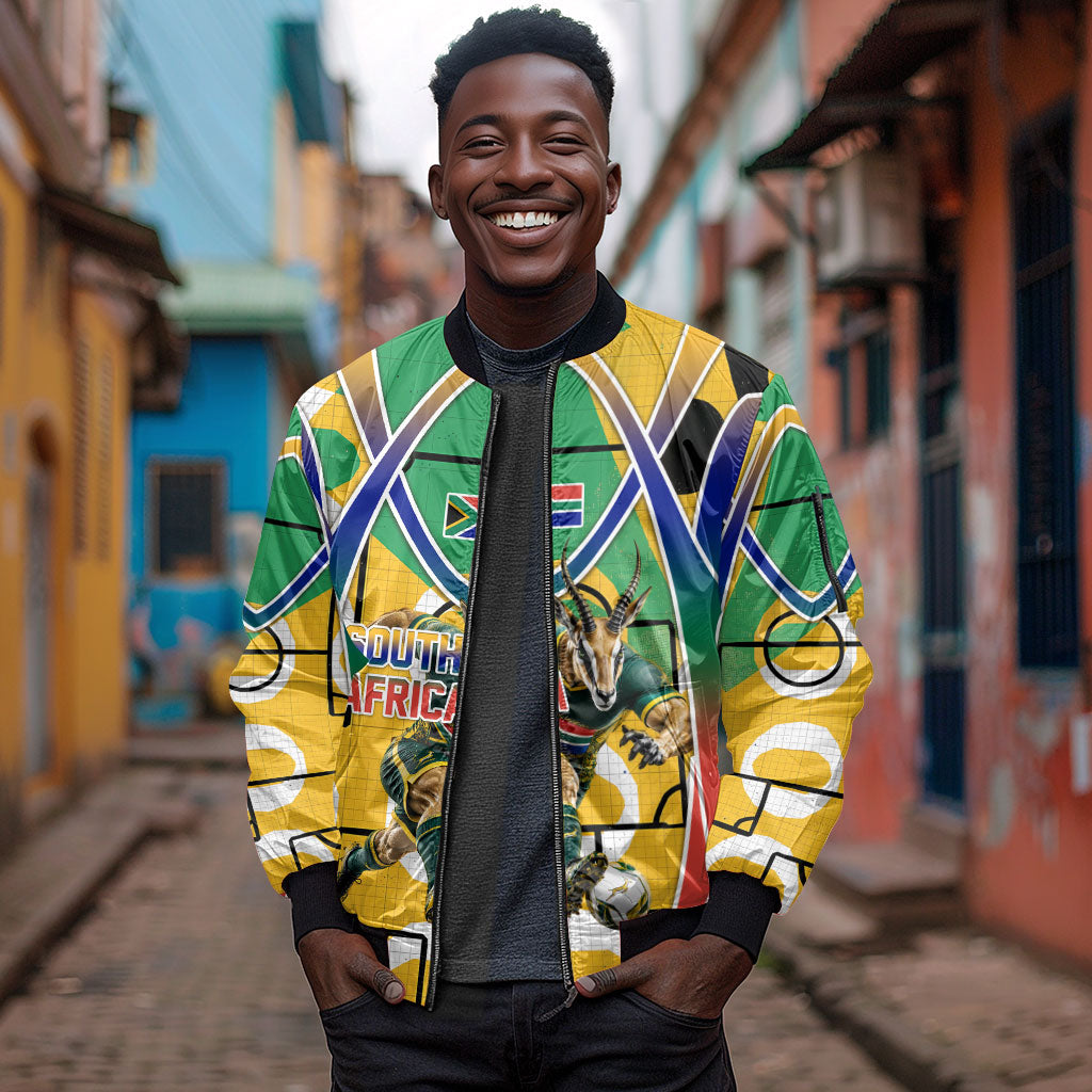 Personalized South Africa Football Springbok Sleeve Zip Bomber Jacket Bafana Bafana Rainbow Nation Flag Colors