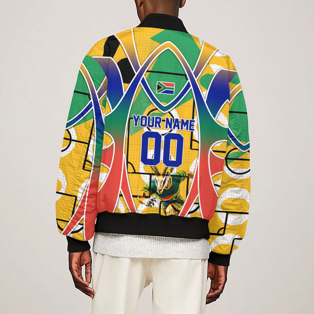 Personalized South Africa Football Springbok Sleeve Zip Bomber Jacket Bafana Bafana Rainbow Nation Flag Colors