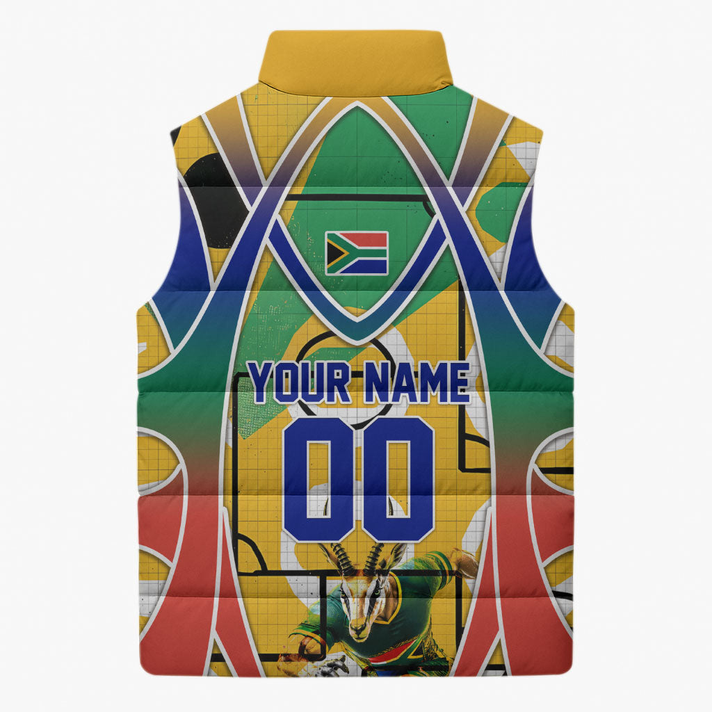 Personalized South Africa Football Springbok Sleeveless Puffer Jacket Bafana Bafana Rainbow Nation Flag Colors