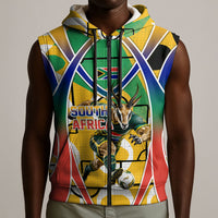 Personalized South Africa Football Springbok Sleeveless Zip Hoodie Bafana Bafana Rainbow Nation Flag Colors