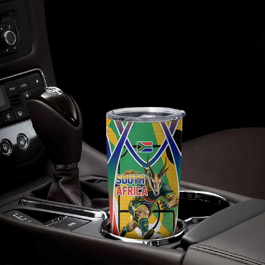 Personalized South Africa Football Springbok Tumbler Cup Bafana Bafana Rainbow Nation Flag Colors