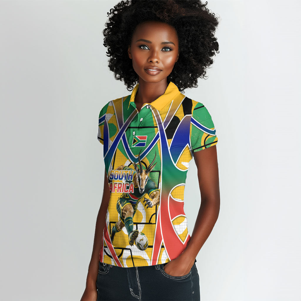 Personalized South Africa Football Springbok Women Polo Shirt Bafana Bafana Rainbow Nation Flag Colors