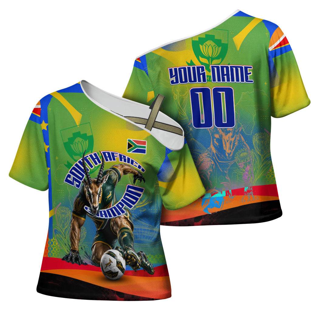 Personalized South Africa Football Cross Shoulder Shirt Springbok Champion Soccer Mascot Protea