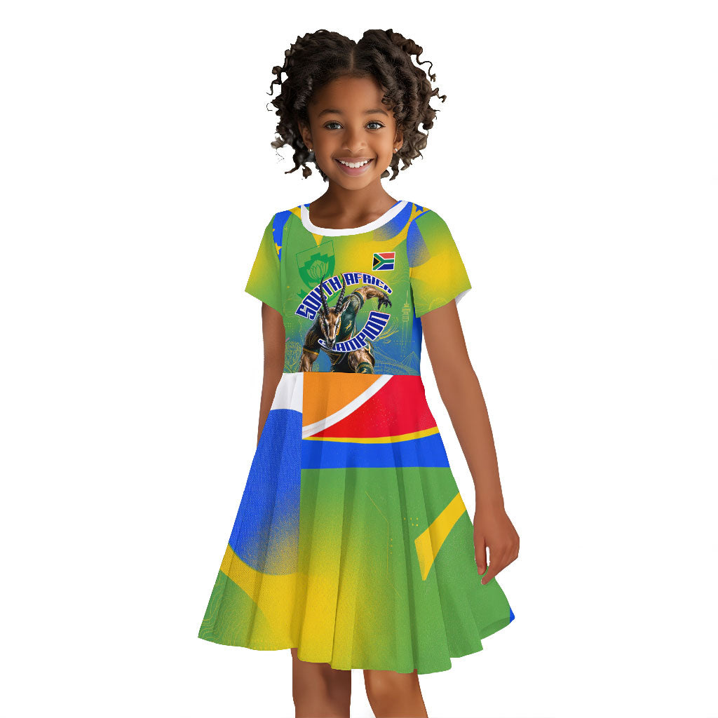 Personalized South Africa Football Kid Short Sleeve Dress Springbok Champion Soccer Mascot Protea