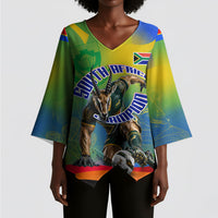 Personalized South Africa Football Kimono Sleeve Blouse Springbok Champion Soccer Mascot Protea