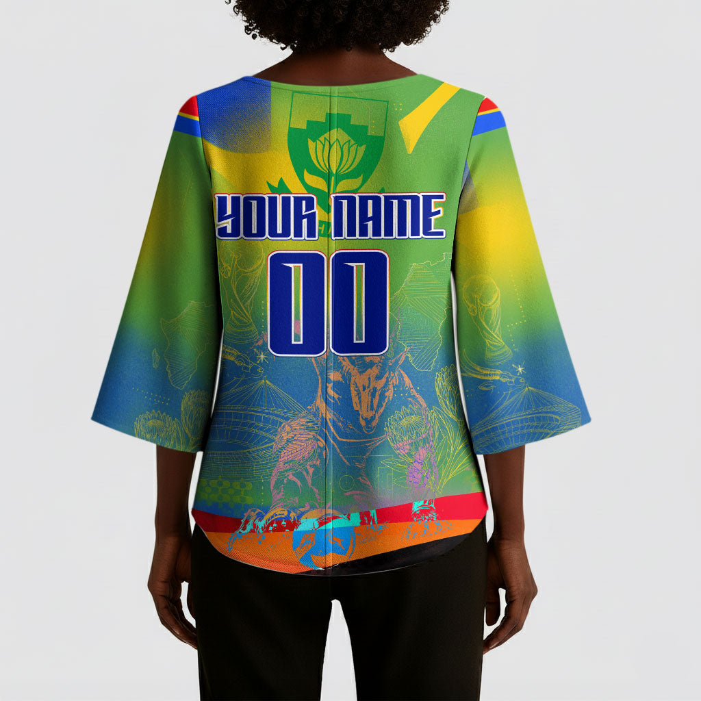 Personalized South Africa Football Kimono Sleeve Blouse Springbok Champion Soccer Mascot Protea