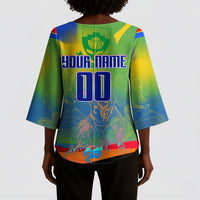 Personalized South Africa Football Kimono Sleeve Blouse Springbok Champion Soccer Mascot Protea