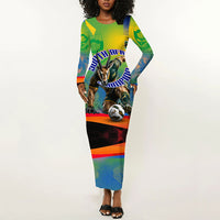 Personalized South Africa Football Long Sleeve Bodycon Dress Springbok Champion Soccer Mascot Protea