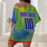Personalized South Africa Football Off Shoulder Short Dress Springbok Champion Soccer Mascot Protea