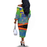 Personalized South Africa Football Off The Shoulder Long Sleeve Dress Springbok Champion Soccer Mascot Protea