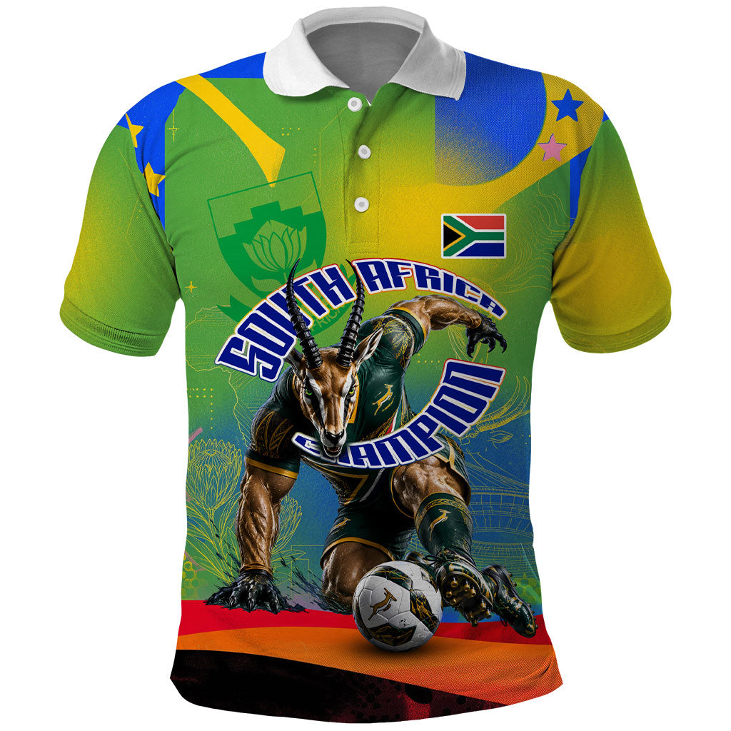 Personalized South Africa Football Polo Shirt Springbok Champion Soccer Mascot Protea