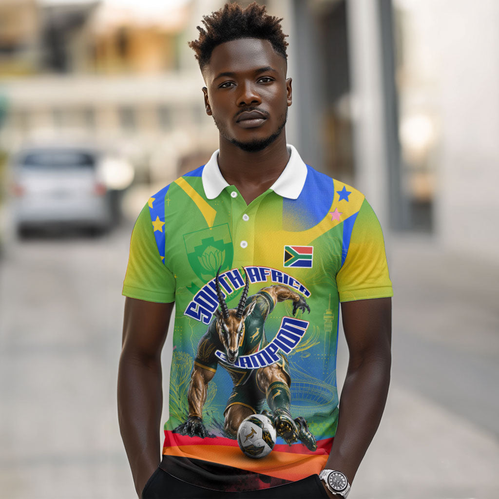 Personalized South Africa Football Polo Shirt Springbok Champion Soccer Mascot Protea