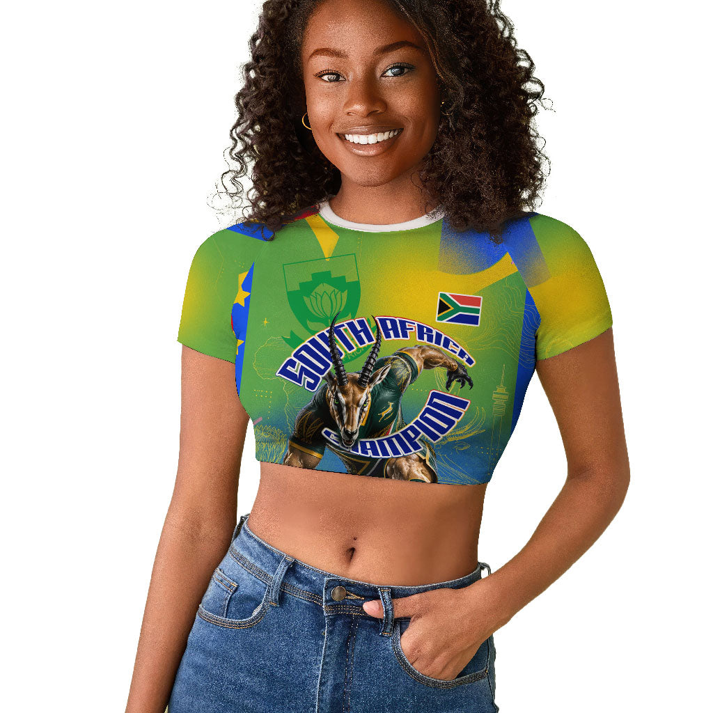 Personalized South Africa Football Raglan Cropped T shirt Springbok Champion Soccer Mascot Protea