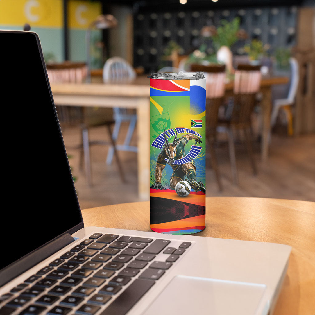Personalized South Africa Football Skinny Tumbler Springbok Champion Soccer Mascot Protea