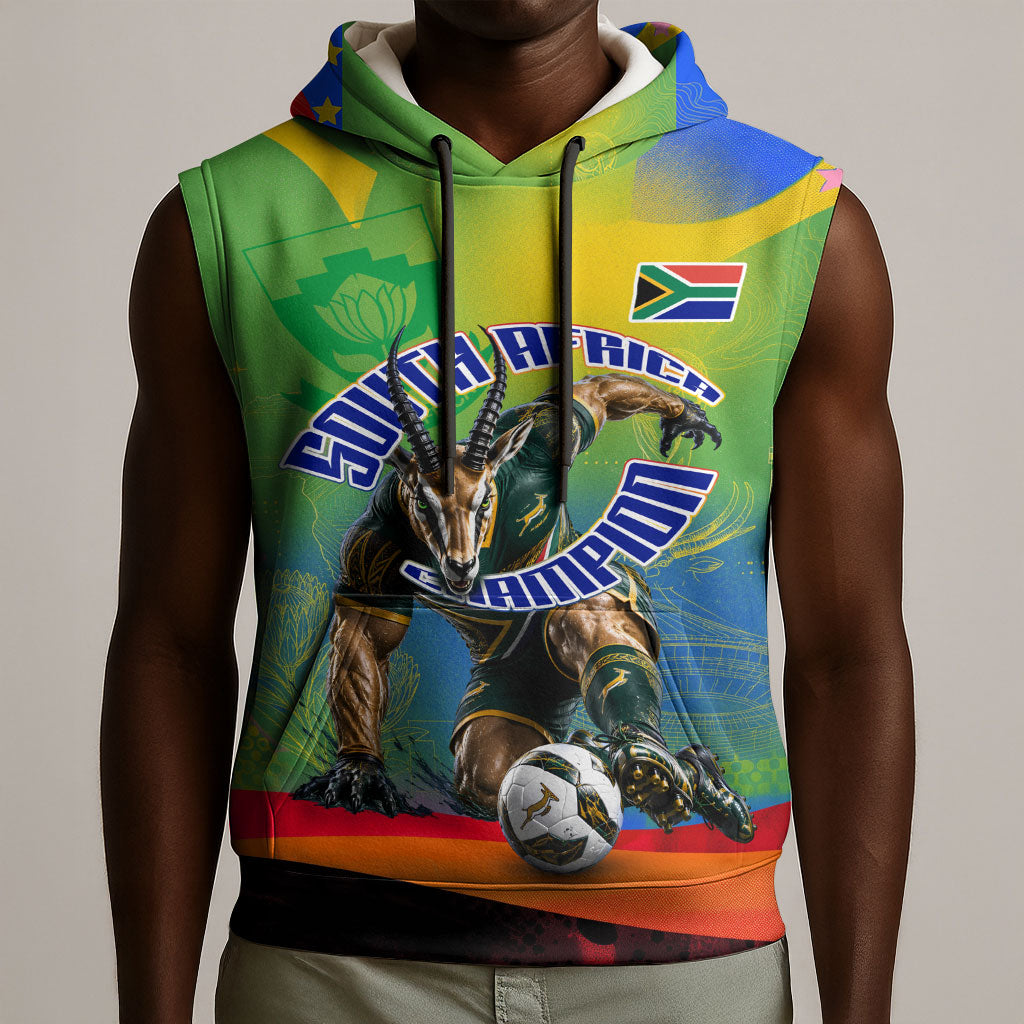 Personalized South Africa Football Sleeveless Hoodie Springbok Champion Soccer Mascot Protea