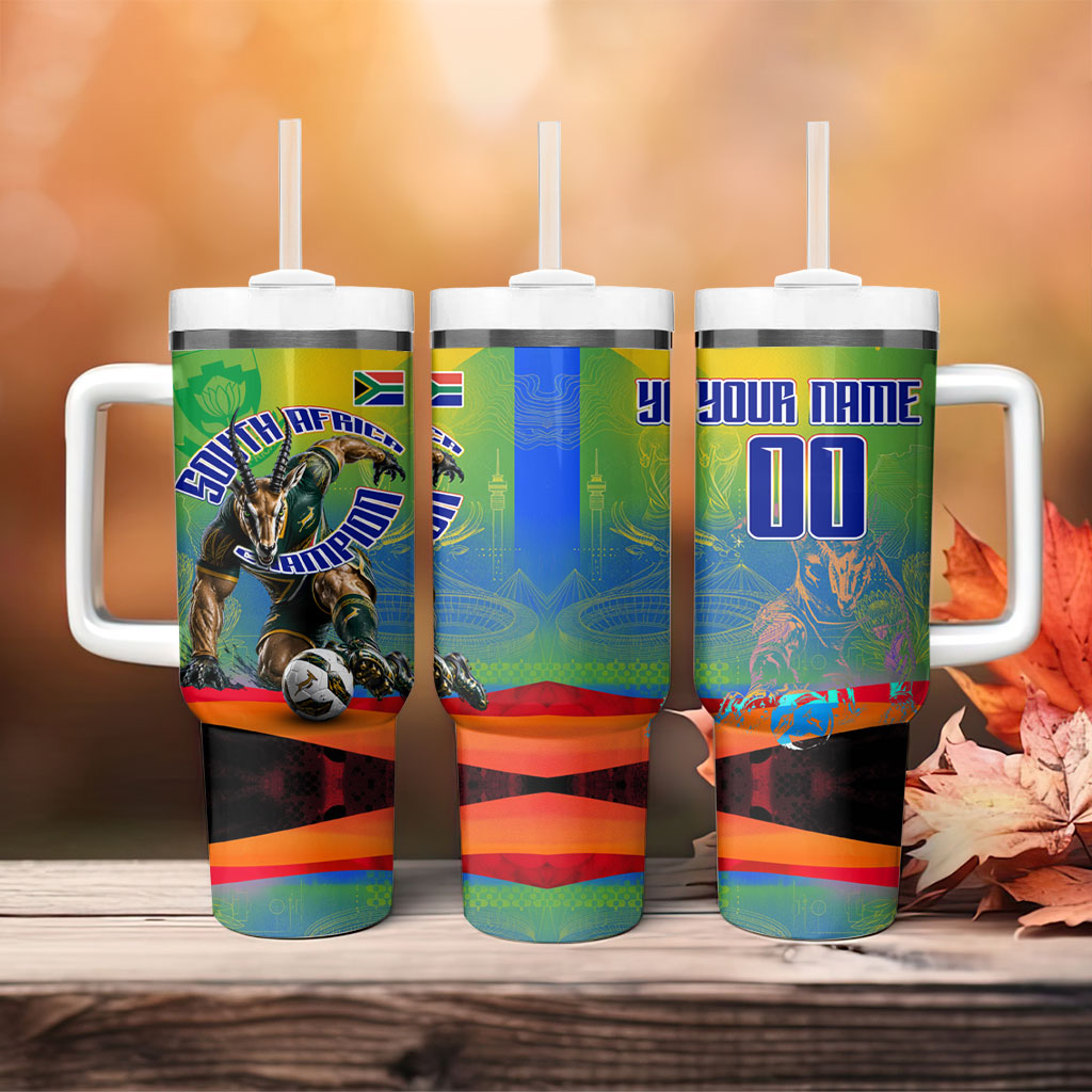 Personalized South Africa Football Tumbler With Handle Springbok Champion Soccer Mascot Protea