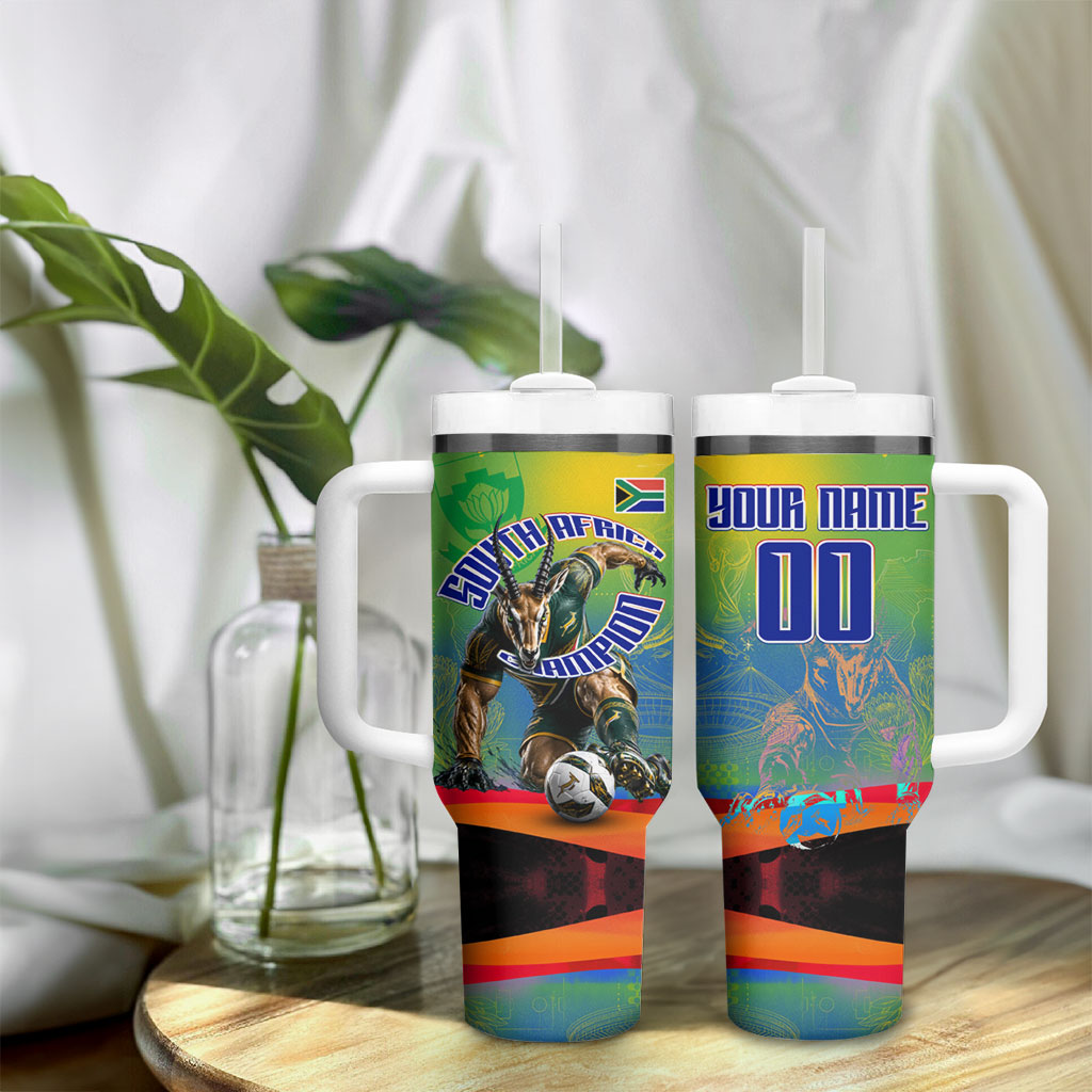 Personalized South Africa Football Tumbler With Handle Springbok Champion Soccer Mascot Protea