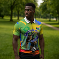Personalized South Africa Football Zipper Polo Shirt Springbok Champion Soccer Mascot Protea