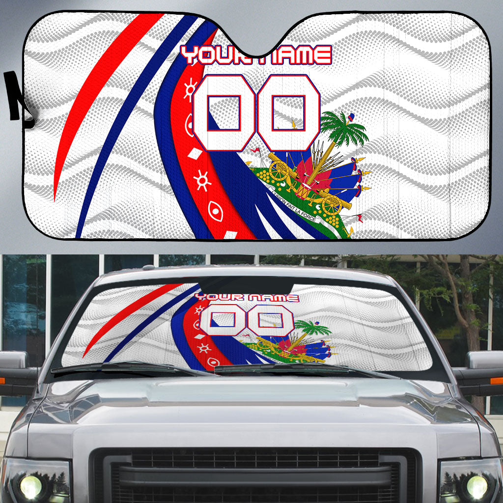 Personalized Haiti Football Trogon Bird Auto Sun Shade Les Grenadiers National Flag Art Caribbean