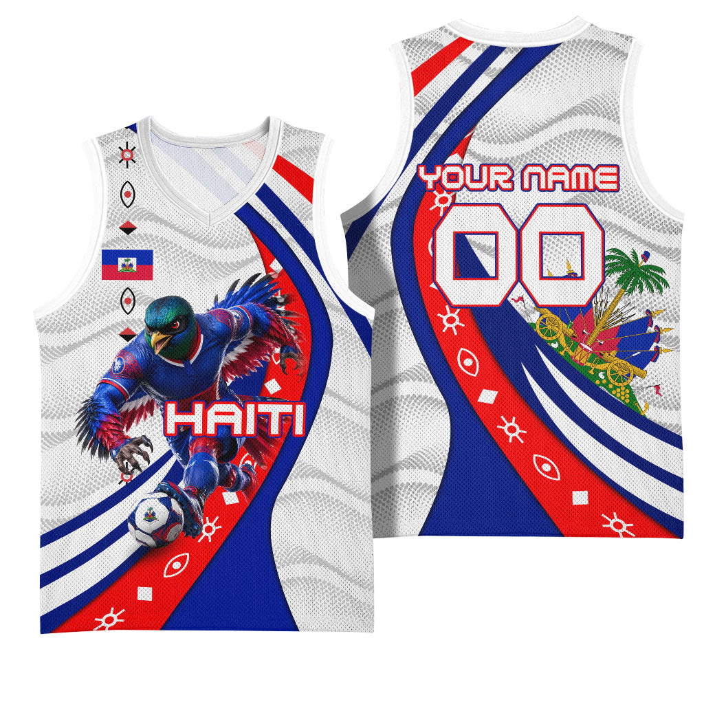 Personalized Haiti Football Trogon Bird Basketball Jersey Les Grenadiers National Flag Art Caribbean