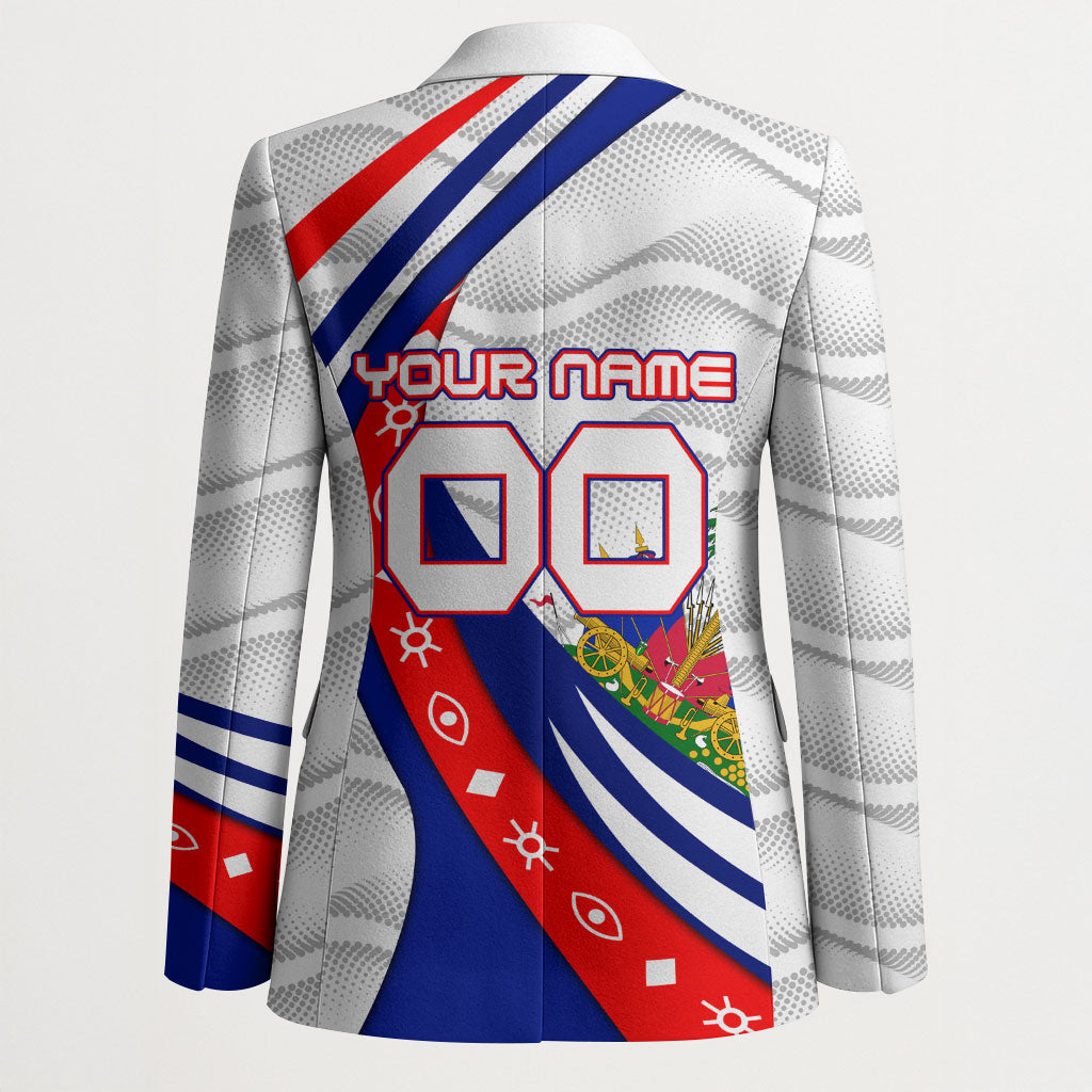 Personalized Haiti Football Trogon Bird Blazer Les Grenadiers National Flag Art Caribbean