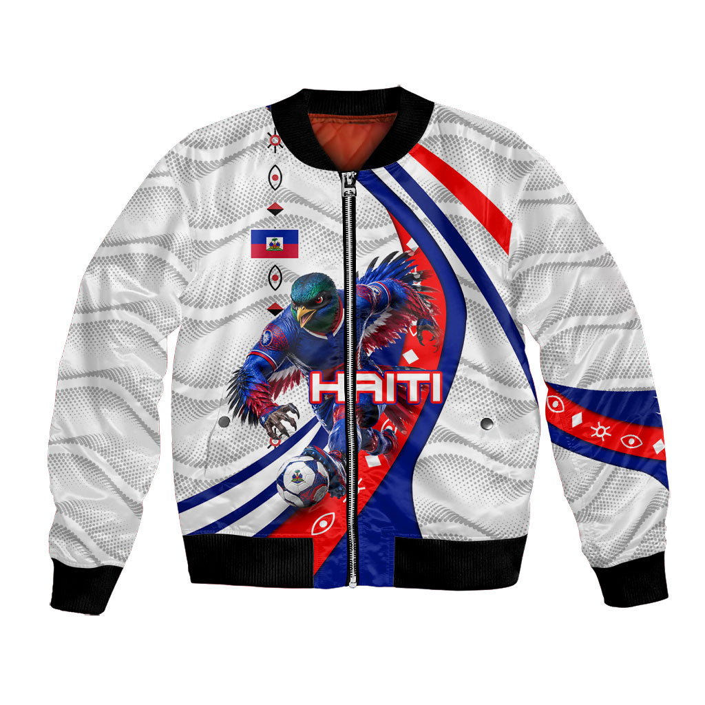 Personalized Haiti Football Trogon Bird Bomber Jacket Les Grenadiers National Flag Art Caribbean