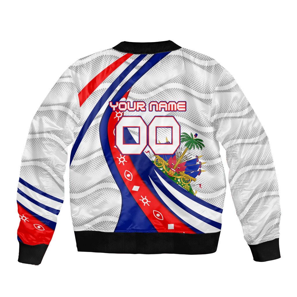 Personalized Haiti Football Trogon Bird Bomber Jacket Les Grenadiers National Flag Art Caribbean