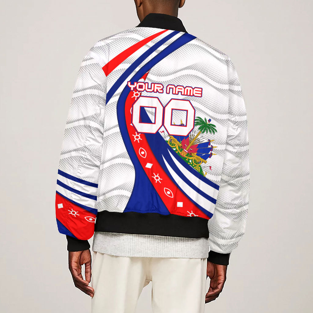 Personalized Haiti Football Trogon Bird Bomber Jacket Les Grenadiers National Flag Art Caribbean