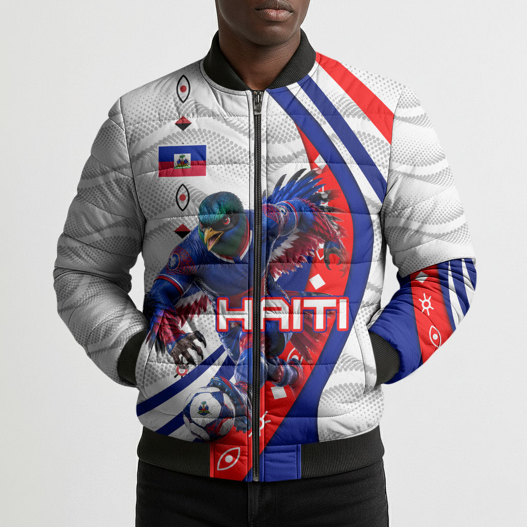 Personalized Haiti Football Trogon Bird Bomber Puffer Jacket Les Grenadiers National Flag Art Caribbean