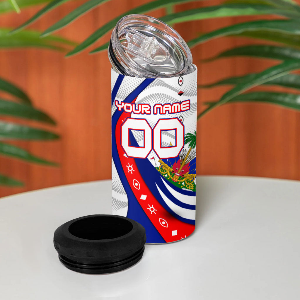 Personalized Haiti Football Trogon Bird 4 in 1 Can Cooler Tumbler Les Grenadiers National Flag Art Caribbean
