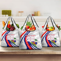 Personalized Haiti Football Trogon Bird Grocery Bag Les Grenadiers National Flag Art Caribbean