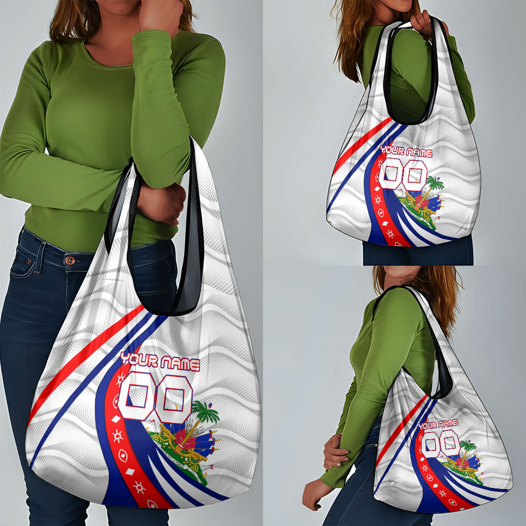 Personalized Haiti Football Trogon Bird Grocery Bag Les Grenadiers National Flag Art Caribbean