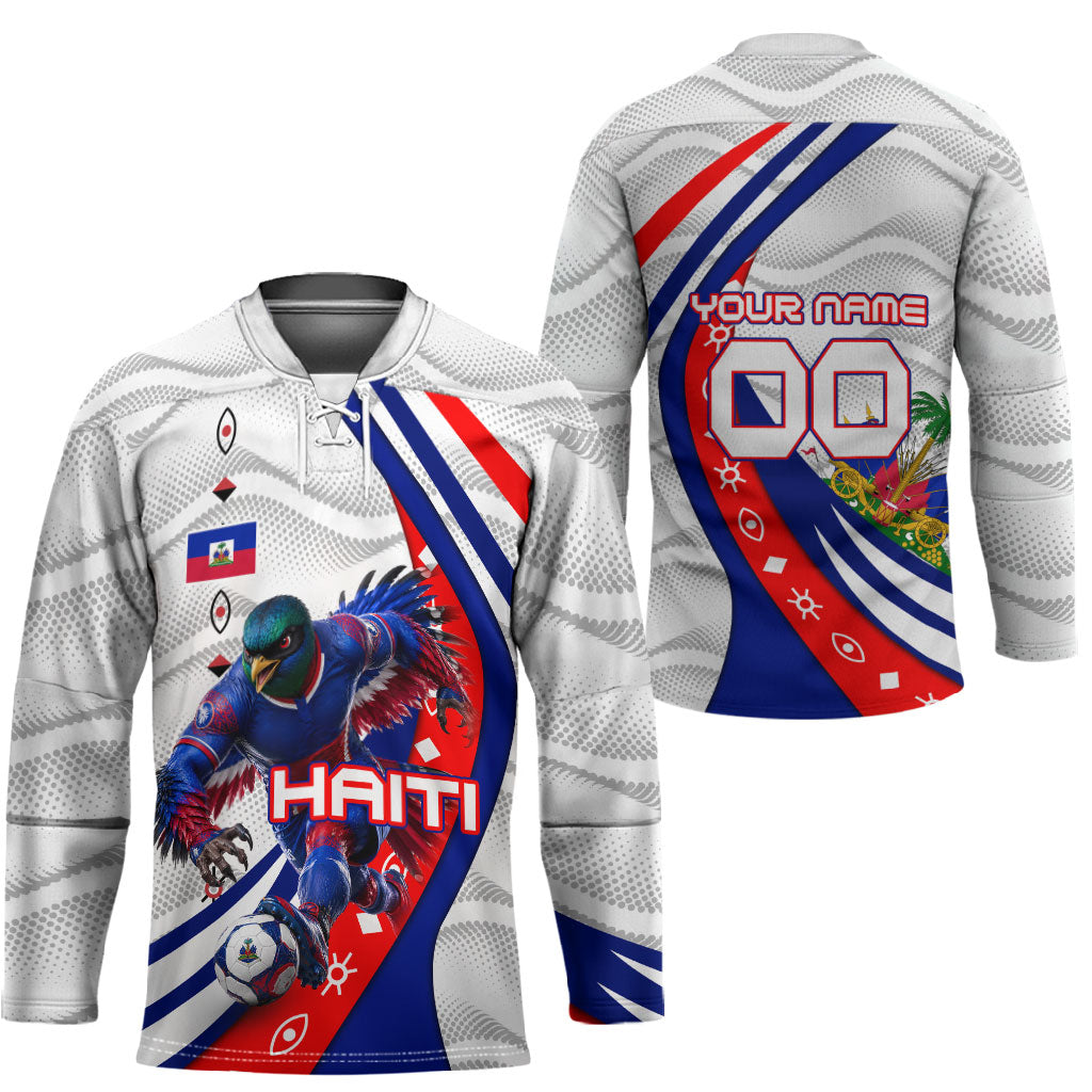 Personalized Haiti Football Trogon Bird Hockey Jersey Les Grenadiers National Flag Art Caribbean