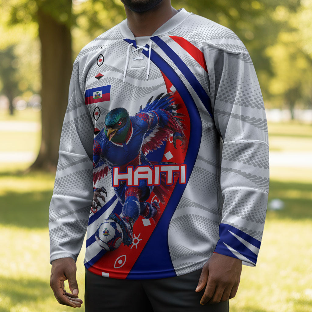 Personalized Haiti Football Trogon Bird Hockey Jersey Les Grenadiers National Flag Art Caribbean