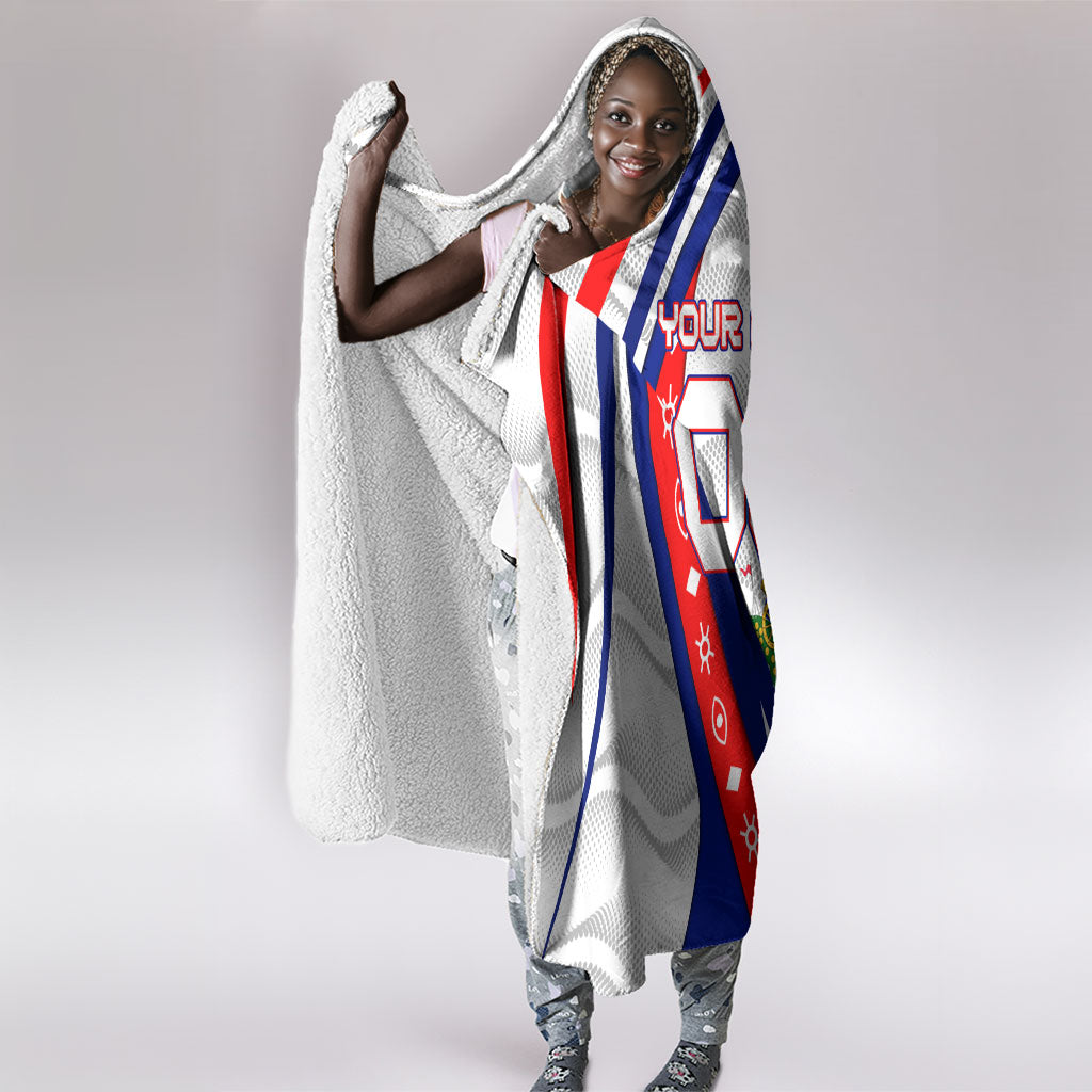 Personalized Haiti Football Trogon Bird Hooded Blanket Les Grenadiers National Flag Art Caribbean