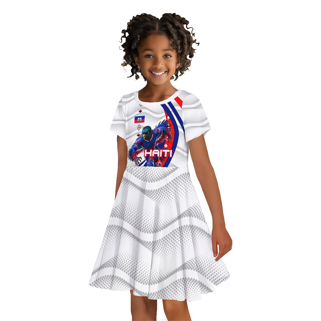 Personalized Haiti Football Trogon Bird Kid Short Sleeve Dress Les Grenadiers National Flag Art Caribbean
