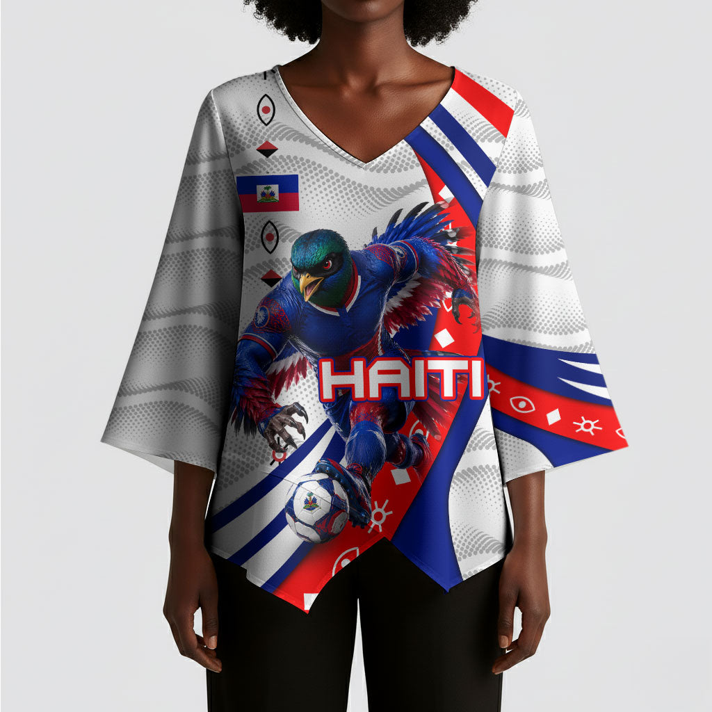 Personalized Haiti Football Trogon Bird Kimono Sleeve Blouse Les Grenadiers National Flag Art Caribbean