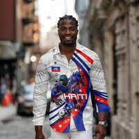 Personalized Haiti Football Trogon Bird Long Sleeve Button Shirt Les Grenadiers National Flag Art Caribbean