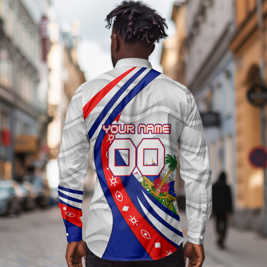 Personalized Haiti Football Trogon Bird Long Sleeve Button Shirt Les Grenadiers National Flag Art Caribbean